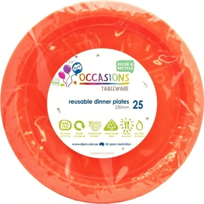Reusable Orange Plastic Dinner Plates 23cm (Pk 25)