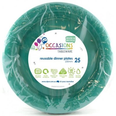 Reusable Green Plastic Dinner Plates 23cm (Pk 25)