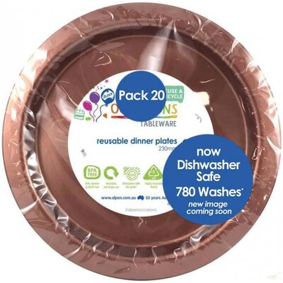 Reusable Rose Gold Plastic Dinner Plates 23cm (Pk 20)