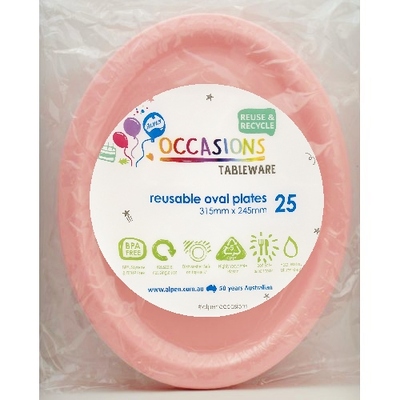 Reusable Large Light Pink Oval Plastic Plates (Pk 25)