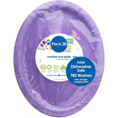 Reusable Large Lavender Oval Plastic Plates (Pk 20)