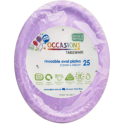 Reusable Large Lavender Oval Plastic Plates (Pk 25)