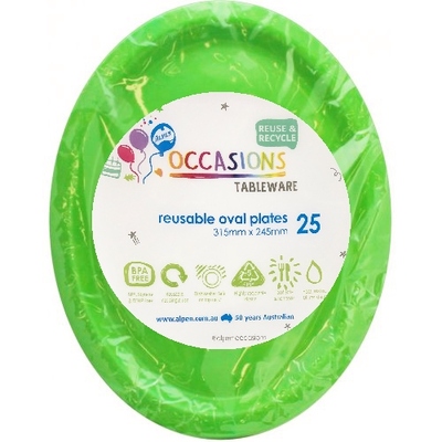 Reusable Large Lime Green Oval Plastic Plates (Pk 25)