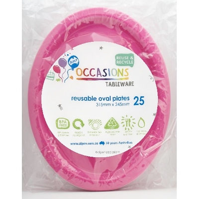 Reusable Large Magenta Pink Oval Plastic Plates (Pk 25)