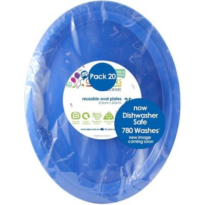 Reusable Large Royal Blue Oval Plastic Plates (Pk 20)