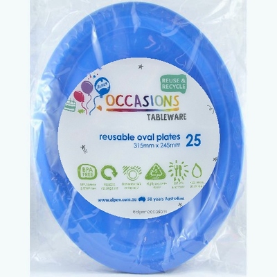 Reusable Large Royal Blue Oval Plastic Plates (Pk 25)
