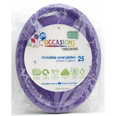 Reusable Large Purple Oval Plastic Plates (Pk 25)