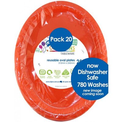Reusable Large Orange Oval Plastic Plates (Pk 20)