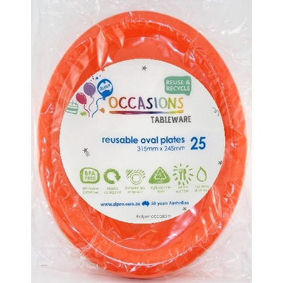 Reusable Large Orange Oval Plastic Plates (Pk 25)