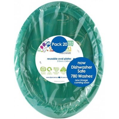 Reusable Large Green Oval Plastic Plates (Pk 20)