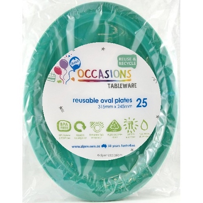 Reusable Large Green Oval Plastic Plates (Pk 25)