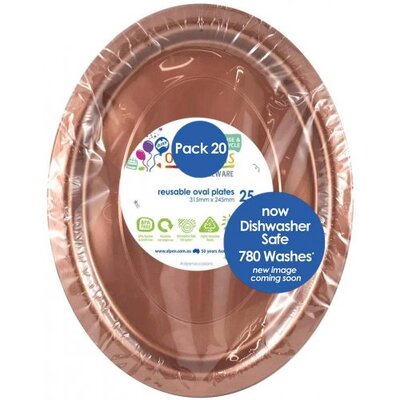 Reusable Large Rose Gold Oval Plastic Plates (Pk 20