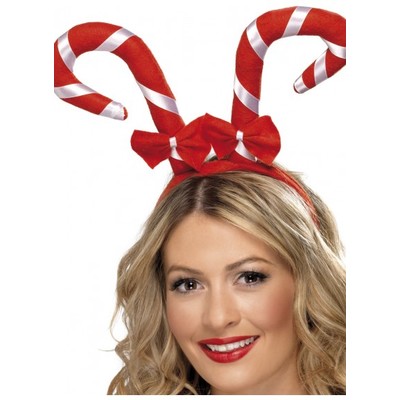 Christmas Red & White Candy Canes Headband with Bows Pk 1