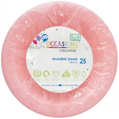 Reusable Light Pink Plastic Bowls 18cm (Pk 25)