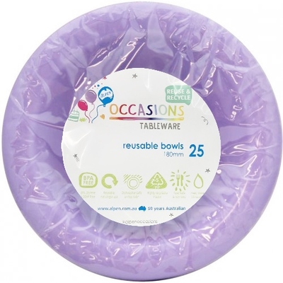 Reusable Lavender Plastic Bowls 18cm (Pk 25)