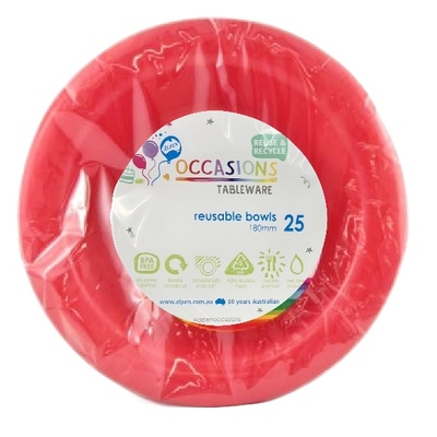 Reusable Red Plastic Bowls 18cm (Pk 25)