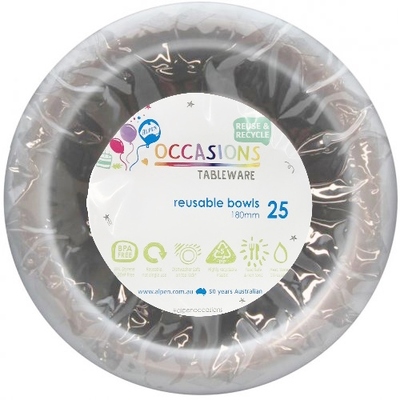 Reusable Silver Plastic Bowls 18cm (Pk 25)