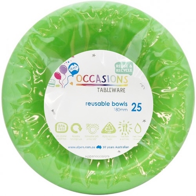 Reusable Lime Green Plastic Bowls 18cm (Pk 25)