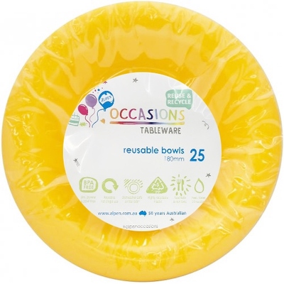 Reusable Yellow Plastic Bowls 18cm (Pk 25)