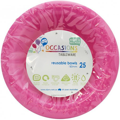 Reusable Magenta Pink Plastic Bowls 18cm (Pk 25)