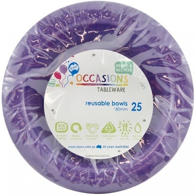 Reusable Purple Plastic Bowls 18cm (Pk 25)