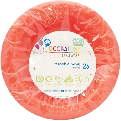 Reusable Orange Plastic Bowls 18cm (Pk 25)