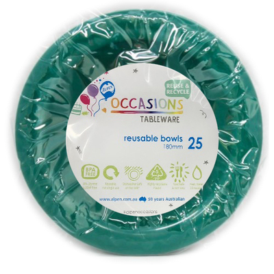 Reusable Green Plastic Bowls 18cm (Pk 25)