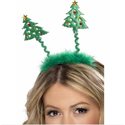 Green Christmas Tree Head Boppers on Headband Pk 1