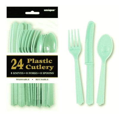 Reusable Mint Green Plastic Cutlery Set (Pk 18)