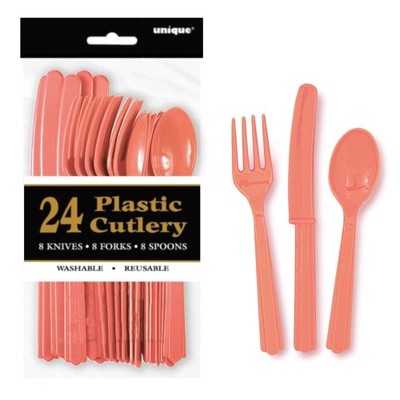 Reusable Coral Plastic Cutlery Set (Pk 18)