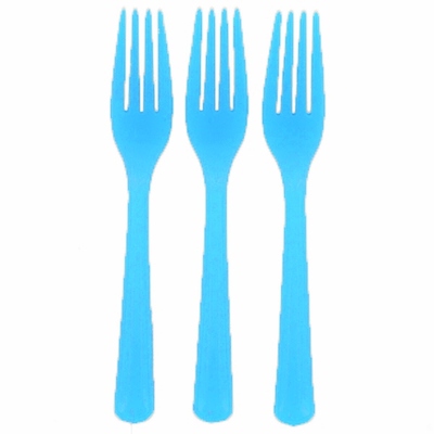 Reusable Azure Blue Plastic Forks 18cm (Pk 20)