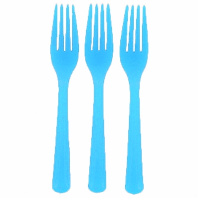 Reusable Azure Blue Plastic Forks 18cm (Pk 25)