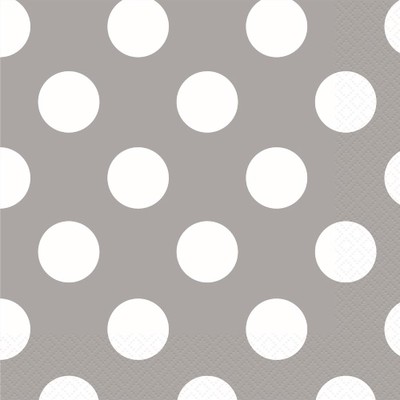 Silver 2 Ply Cocktail Napkins with White Polka Dots Pk 16