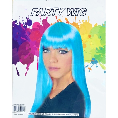 Bright Blue Long Wig with Fringe