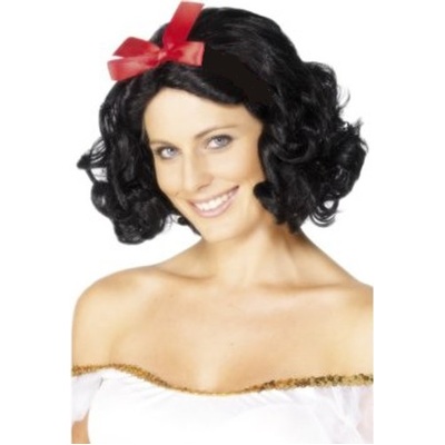 Black Snow White Wig with Red Bow