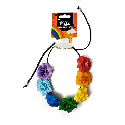 Rainbow Pride Flower Headband on Black Cord