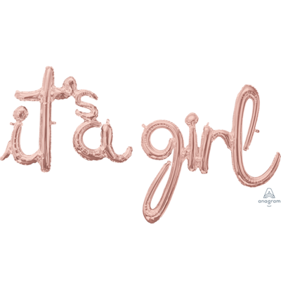  Its A Girl Rose Gold Foil Script Balloon Banner Pk 1