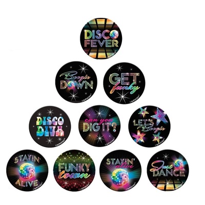 Seventies Disco Fever Buttons Badges 4cm (Pk 10)