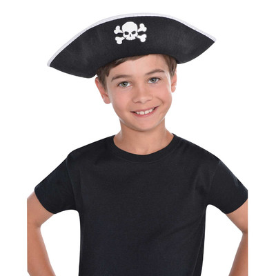 Black & White Child Pirate Hat with Skull & Cross Bones Pk 1