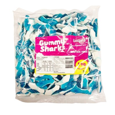 Gummy Blue & White Shark Lollies 1kg