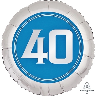 Silver & Blue Happy Birthday 40 Satin Foil Balloon (18in,45cm)