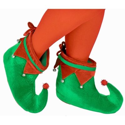 Christmas Green & Red Elf Shoes with Bells (1 Pair)