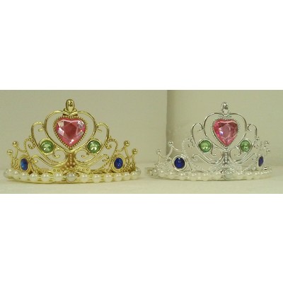 Assorted Gold or Silver Plastic Tiara With Pearls & Gems Pk 2