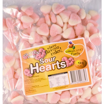 Pink Strawberry Flavour Sour Hearts (1kg)