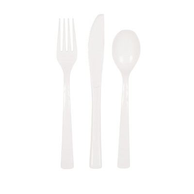 Reusable White Plastic Cutlery Set (Pk 18)