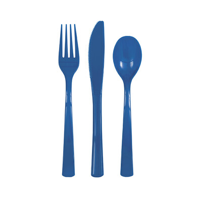 Reusable Royal Blue Plastic Cutlery Set (Pk 18)