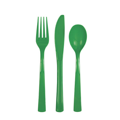 Reusable Emerald Green Plastic Cutlery Set (Pk 18)