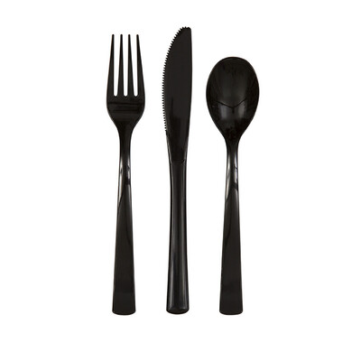 Reusable Black Plastic Cutlery Set (Pk 18)