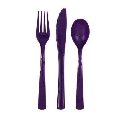 Reusable Deep Purple Plastic Cutlery Set (Pk 18)