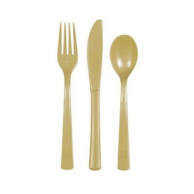 Reusable Gold Plastic Cutlery Set (Pk 18)